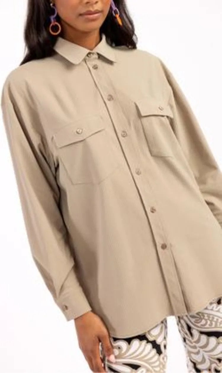 Studio anneloes denisa rib blouse L / XL clay travelstof, Beige, Maat 42/44 (L), Ophalen of Verzenden, Zo goed als nieuw