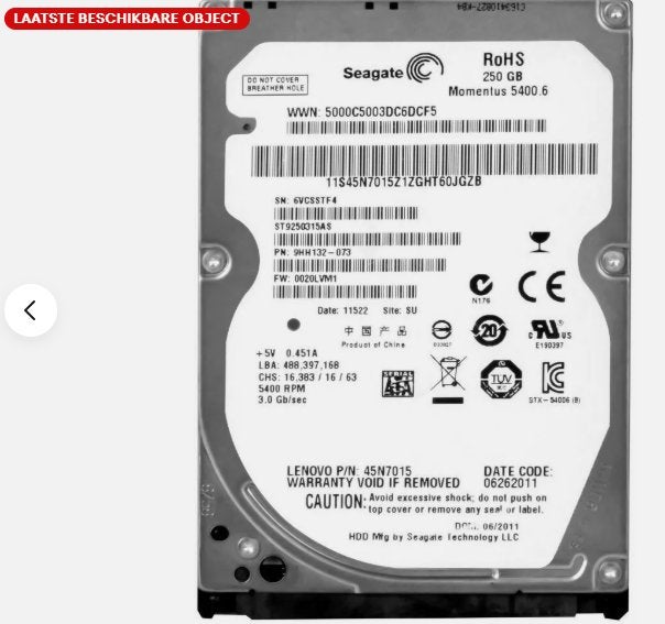 Seagate Momentus 250GB 2.5" SATA Harddisk, Computers en Software, Harde schijven, Intern, Refurbished, Ophalen of Verzenden, Seagate