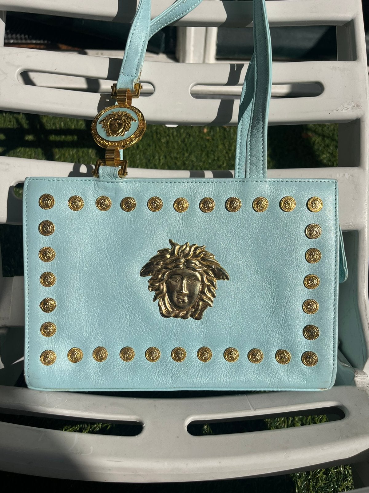 Vintage nineties Gianni Versace tas, Sieraden, Tassen en Uiterlijk, Ophalen of Verzenden, Zo goed als nieuw, Blauw, Handtas