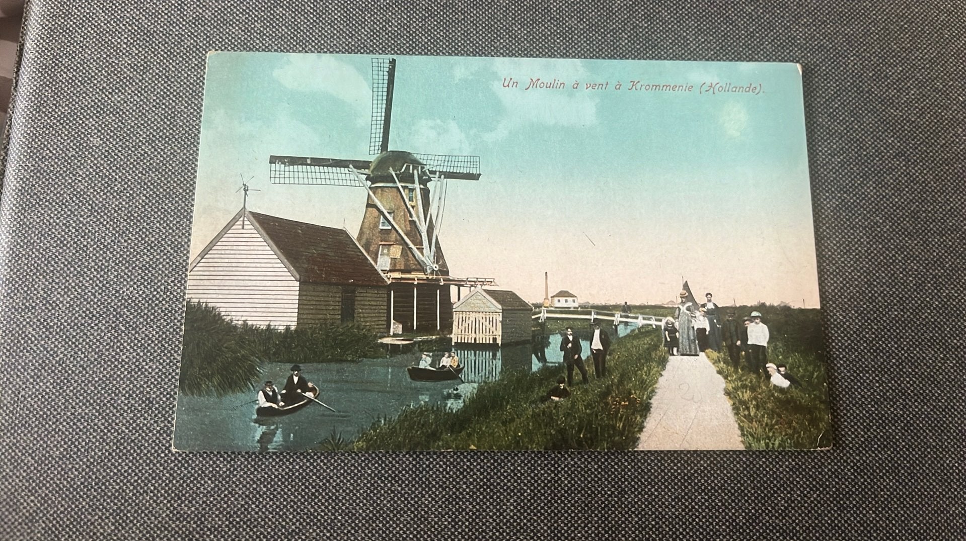 Krommenie molen met vaart met roeibootjes reclame achterkant, Ophalen of Verzenden, Voor 1920, Gelopen, Noord-Holland