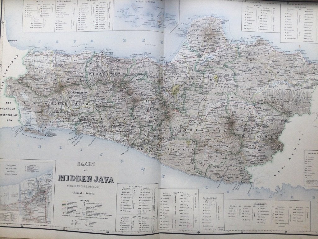 Indonesië, Midden-Java met Semarang; 1e druk, 1883, Antiek en Kunst, 1800 - 1899, Cartografie, 88 cm, 60 cm