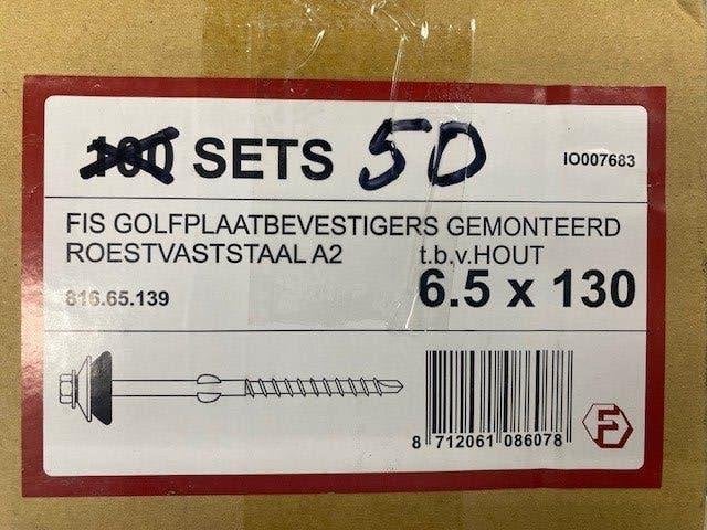 50 stuks Golfplaten bevestigings schroef (6,5x130 mm), Ophalen of Verzenden, Nieuw, 100 tot 250 mm, Schroeven