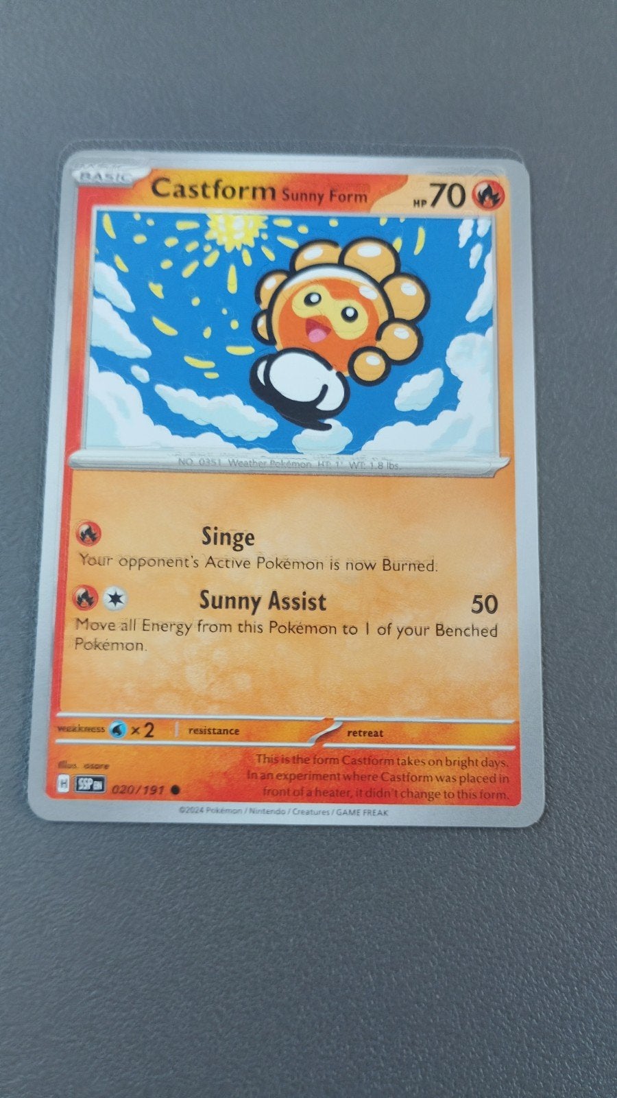 Castform sunny form 020/191 surging sparks., Ophalen of Verzenden, Zo goed als nieuw
