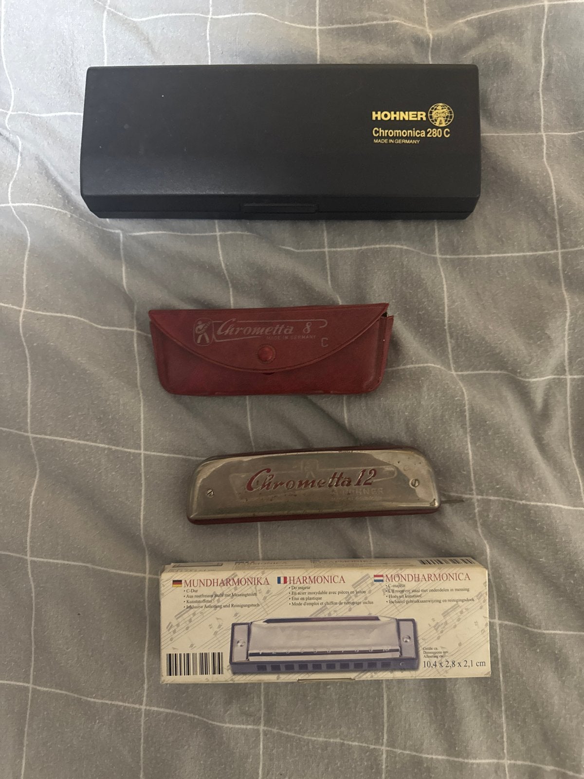 Hohner Chromonica 280C en Chrometta mondharmonica's, Ophalen, Gebruikt, Met koffer of doosje, C-mondharmonica