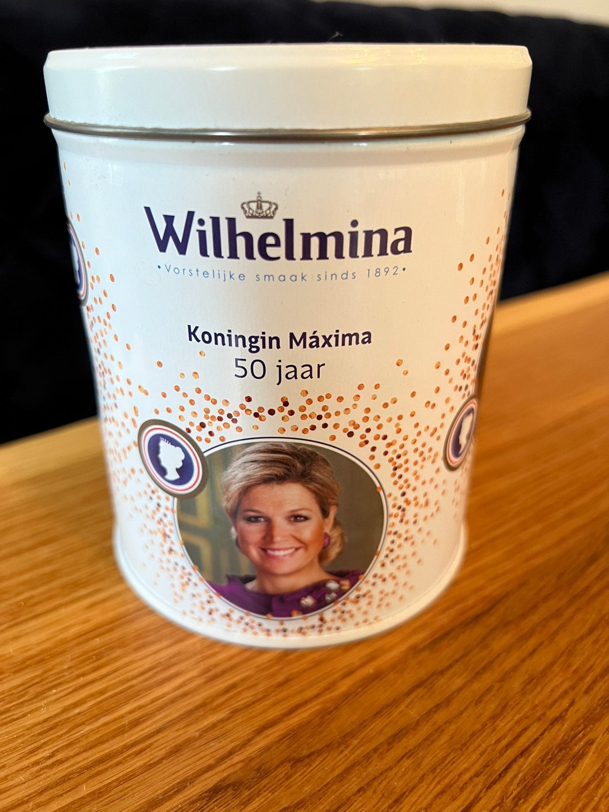 Wilhelmina pepermunt blik Koningin Maxima 50 jaar uit 2021, Ophalen of Verzenden, Overige