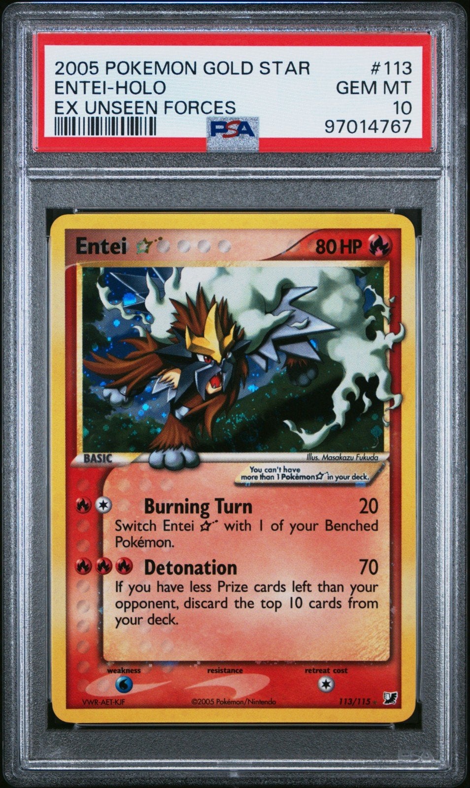 Entei Gold Star PSA 10 met Swirl, Ophalen of Verzenden, Zo goed als nieuw