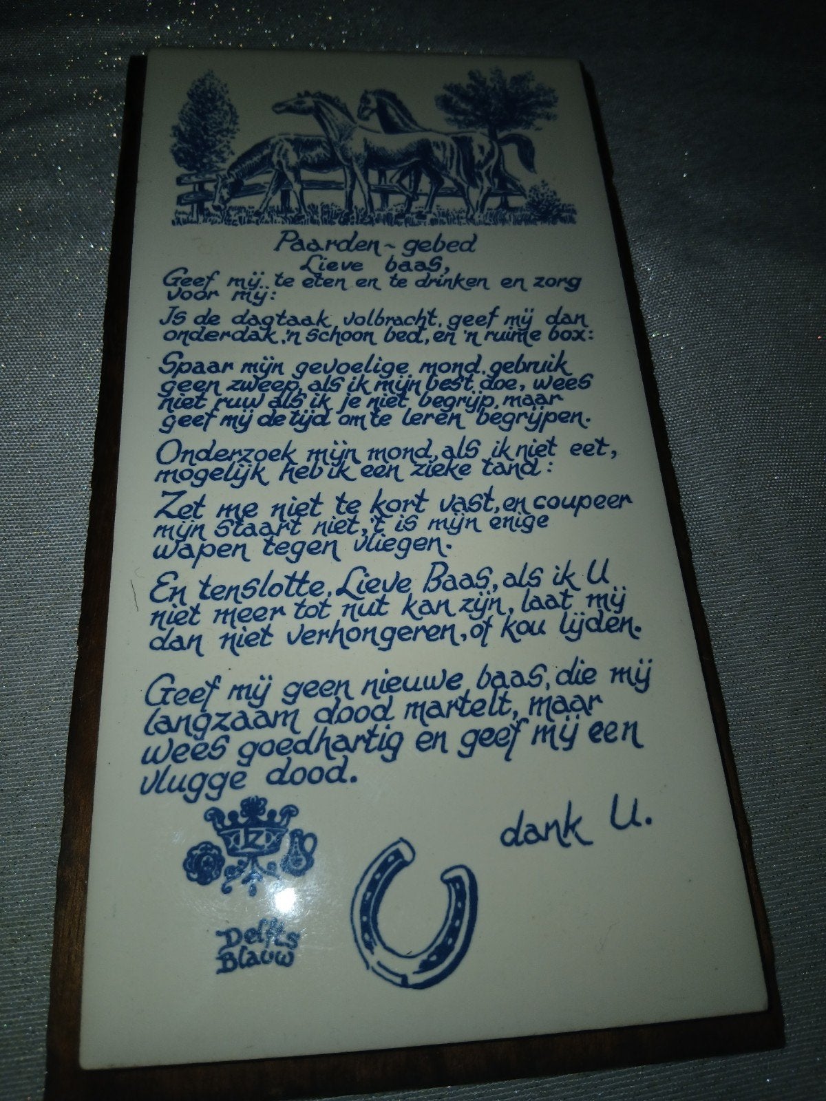 Delfts Blauw Paarden Gebed Tegel - Uniek Decoratiestuk, Ophalen of Verzenden