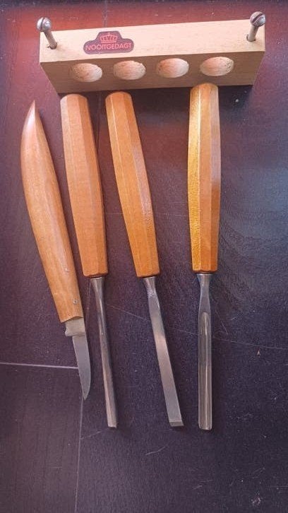 Houtsnijbeitels + mes van Nooitgedacht, set van 4 in doos, Ophalen of Verzenden