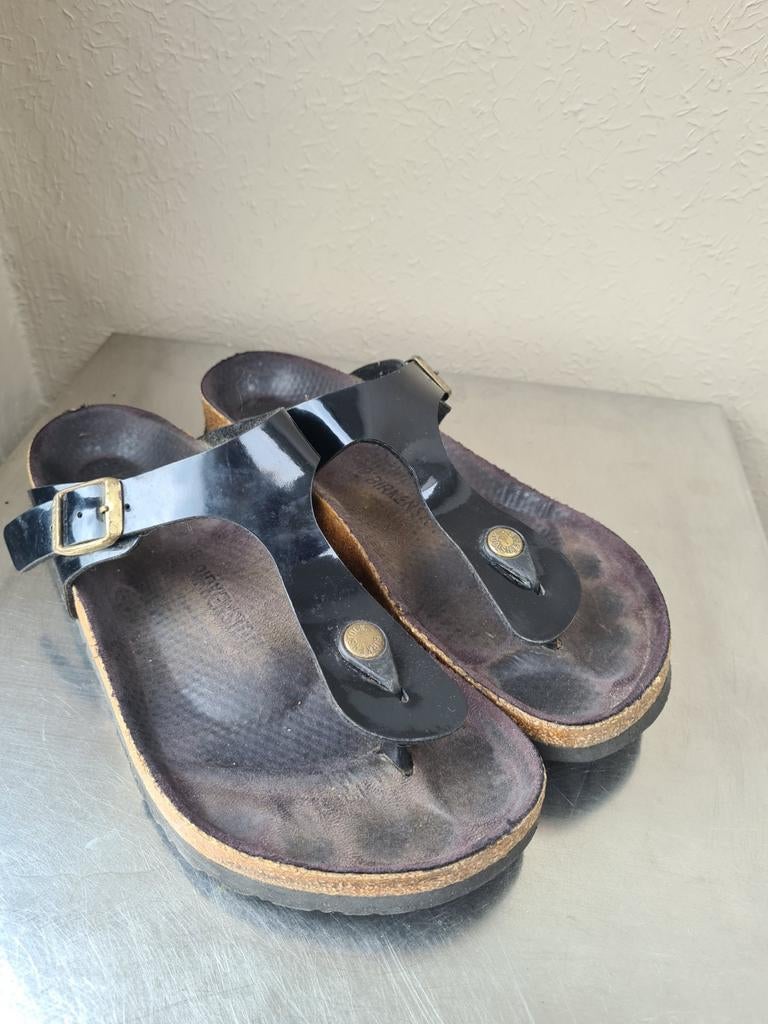 Birkenstock teenslippers lak zwart maat 39 gebruikt, Slippers, Zwart, Ophalen of Verzenden, Gedragen