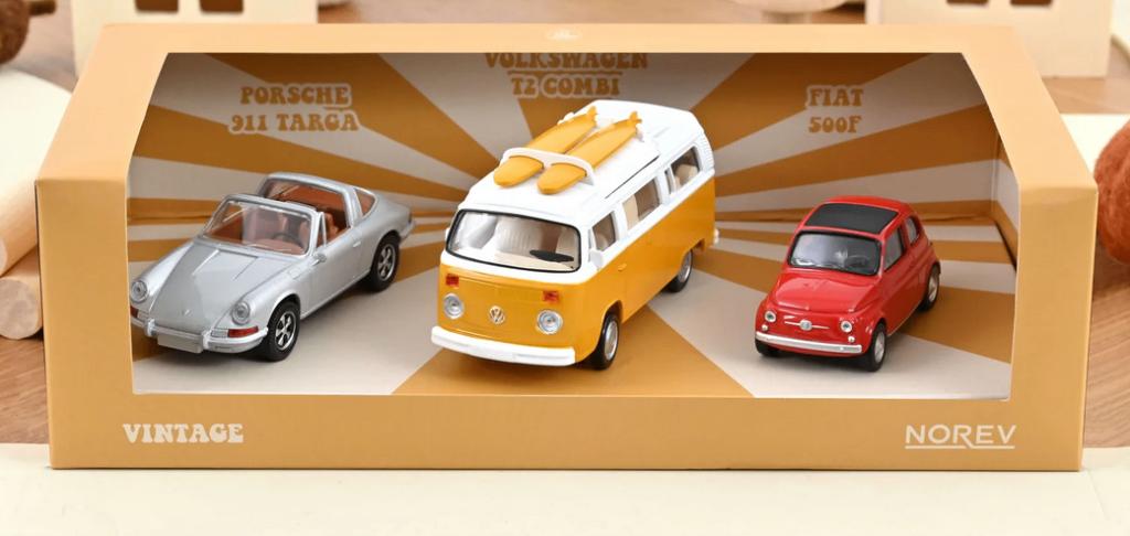 Oldtimer set 3 pcs VW/FIAT/PORSCHE Jet-car 1:43 NOREV 841104, Hobby en Vrije tijd, Modelauto's | 1:43, Verzenden, Nieuw, Auto