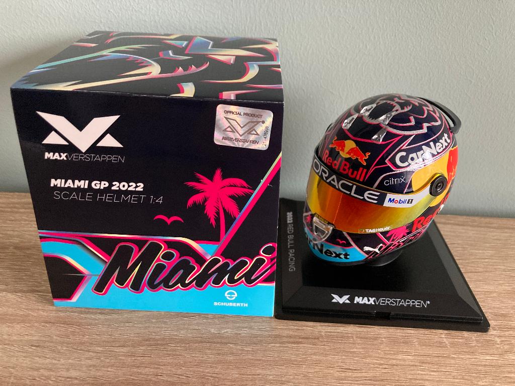 ✅ Max Verstappen 1:4 helm Miami GP 2022 Red Bull Racing RB18, Ophalen of Verzenden, Nieuw, Formule 1