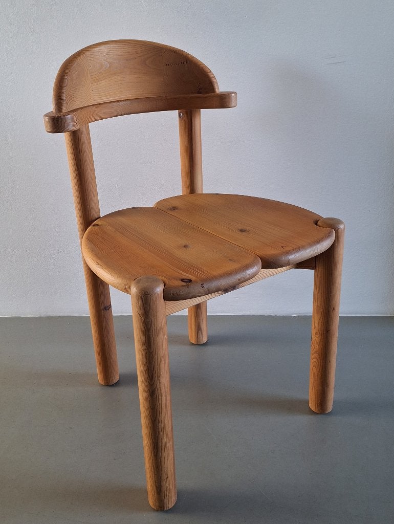 vintage brutalist design houten stoel robuuste eetkamerstoel, Ophalen, Bruin, Hout, Eén