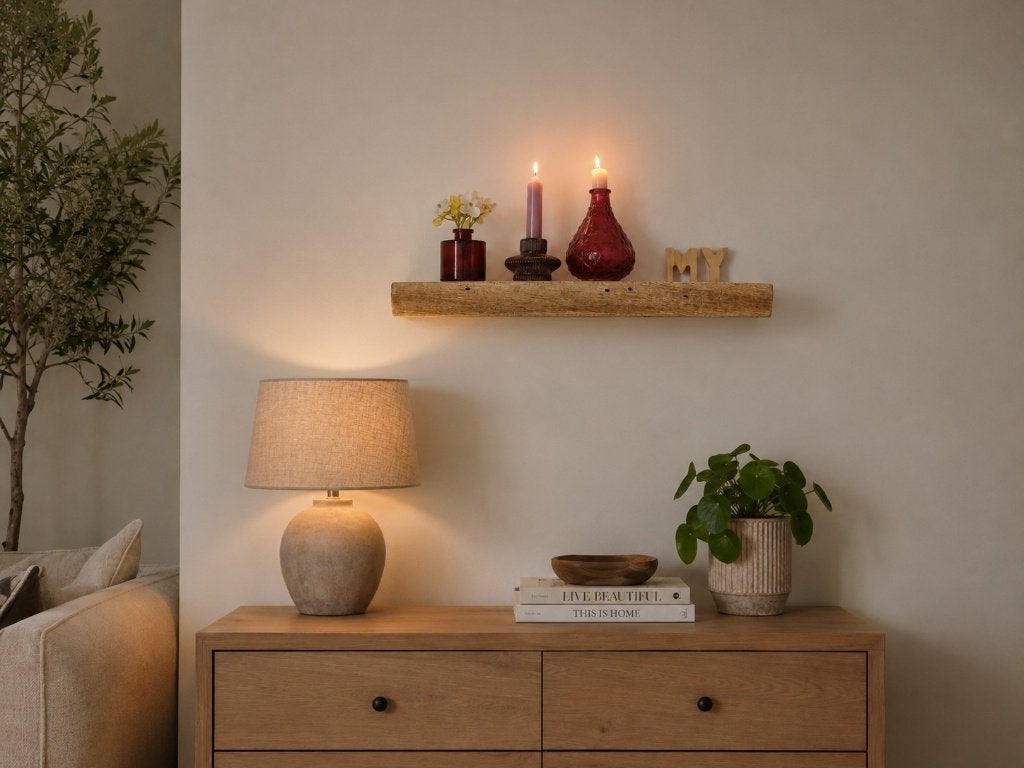 Wandplank zwevend massief eikenhout + mont.pennen 47cm #280, Houtatelier M.Y., Info@myhoutatelier.nl, Nieuw, Ophalen of Verzenden