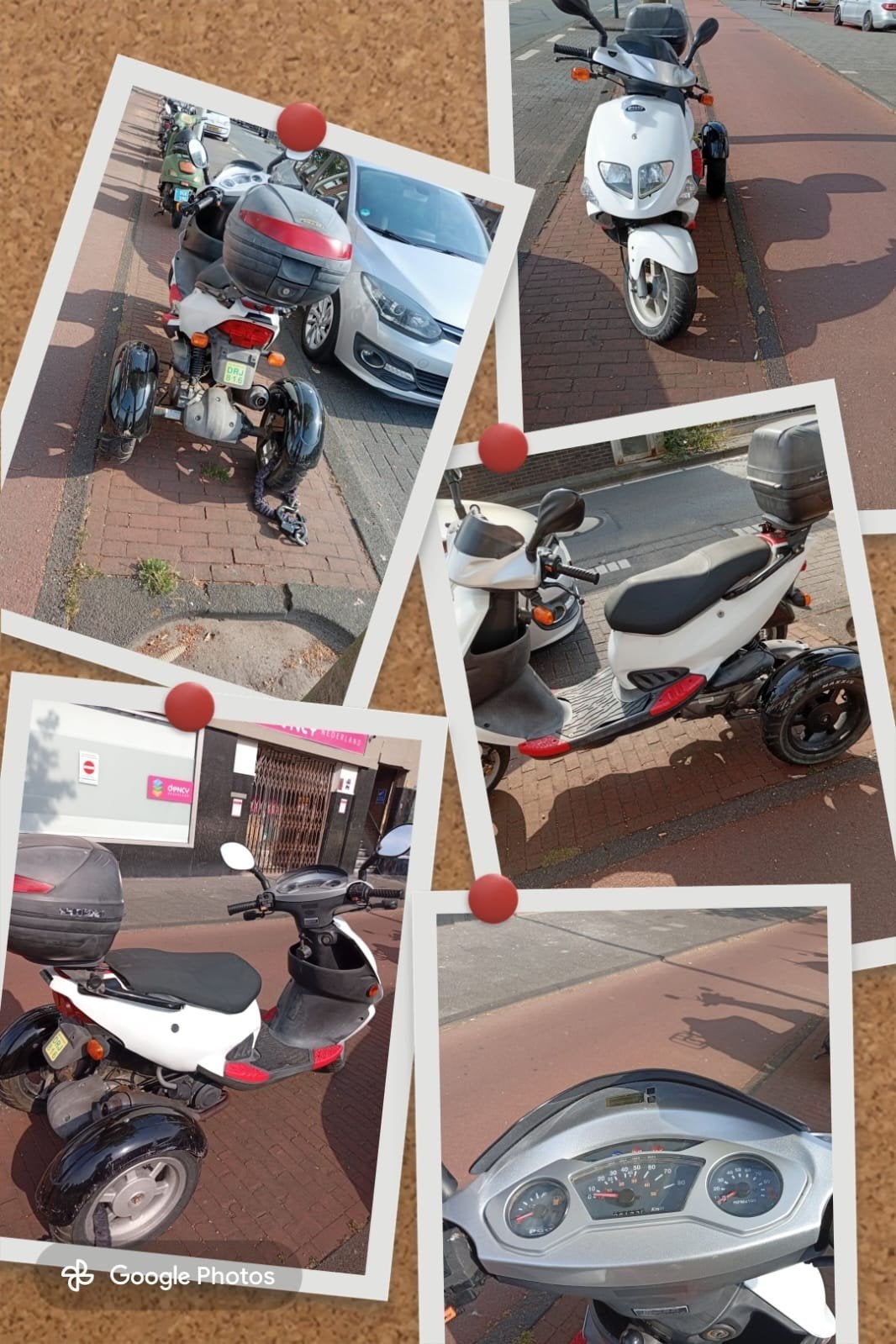 Witte 3-wiel scooter met topkoffer, Ophalen, Gebruikt, Maximaal 25 km/u, Onbekend
