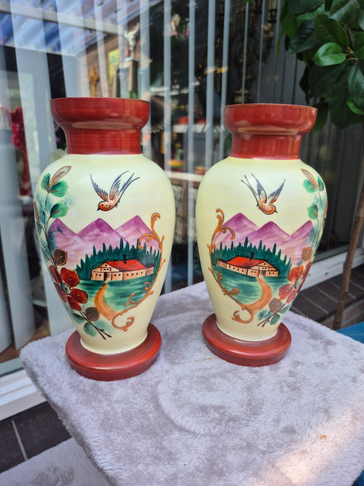 Decoratieve Handbeschilderde Opaline Vazen (Jaren '20-'50), Antiek en Kunst, Ophalen of Verzenden