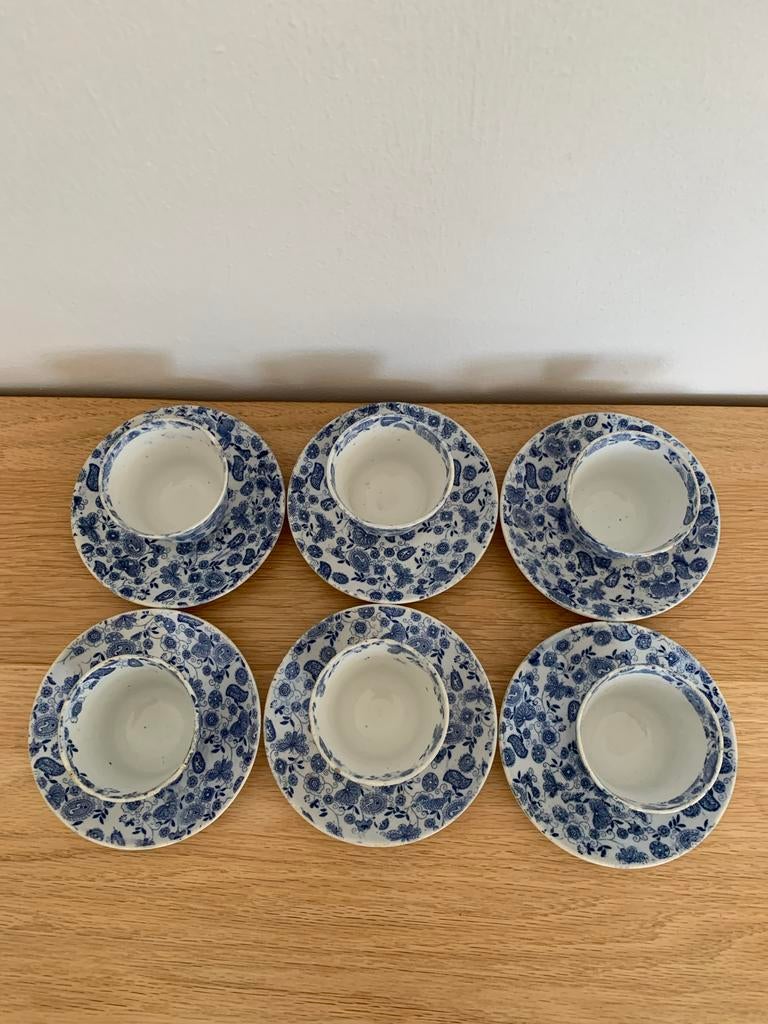6 antieke Petrus Regout kop en schotels - blauw wit, Ophalen of Verzenden