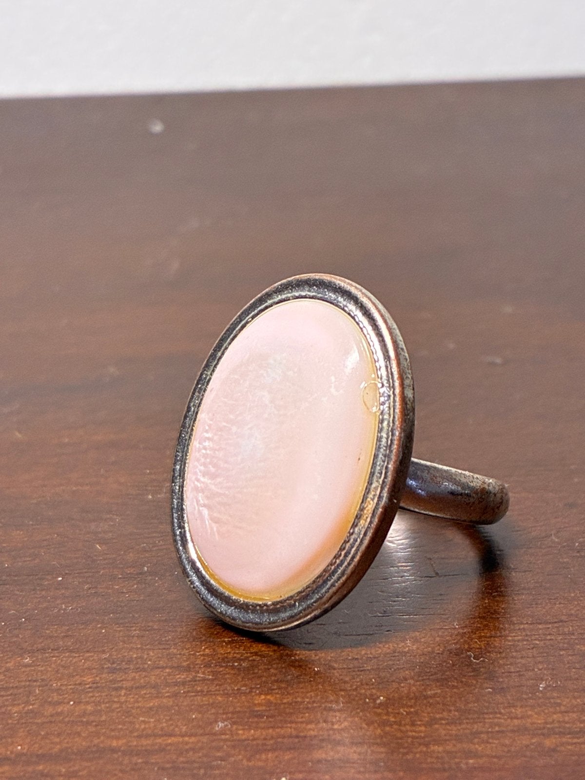 Verzilverde vintage damesring met rozenkwarts steen 14 mm, Sieraden, Tassen en Uiterlijk, Gebruikt, Ophalen of Verzenden, Kleiner dan 17