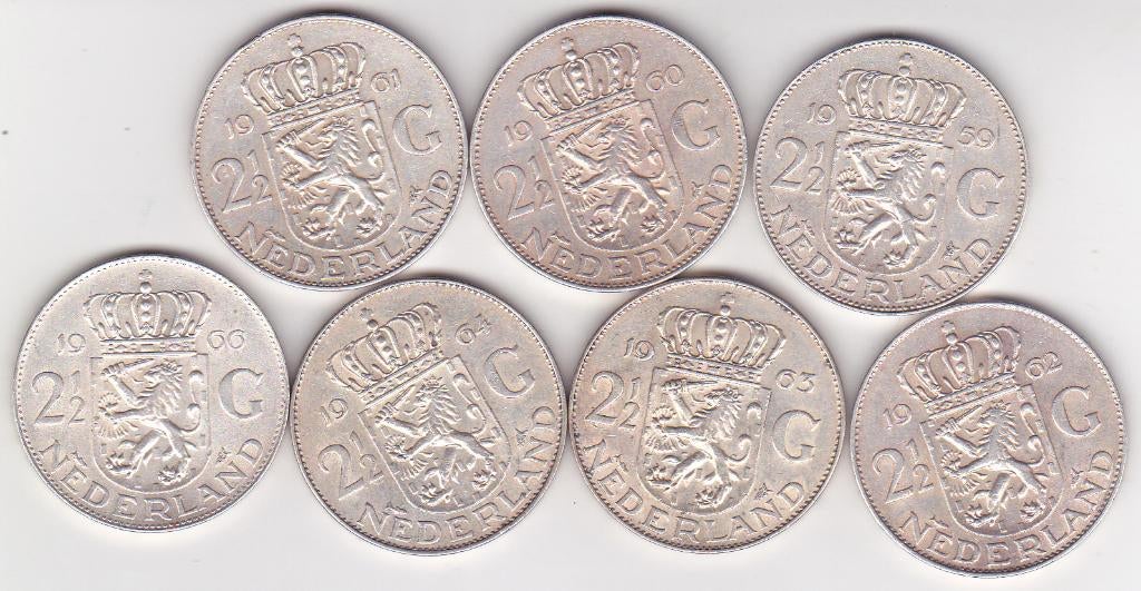 RIJKSDAALDERS SERIE 1959 -60 -61 -62 - 63 - 64 - 66 ZILVER, Postzegels en Munten, Munten | Nederland, Ophalen of Verzenden, Vóór koninkrijk