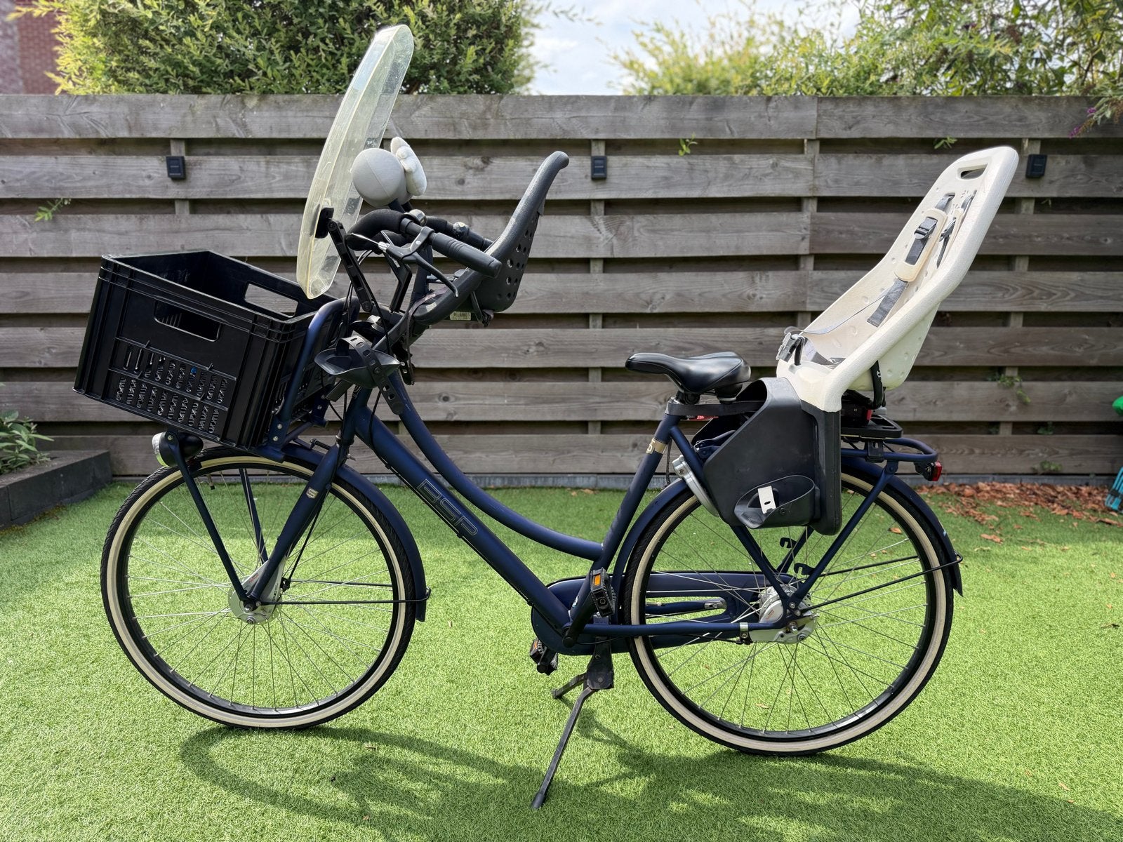 BSP LA SCALA VII Mamafiets Jeans Blue 57cm met Yepp Stoeltje, Fietsen en Brommers, Fietsen | Dames | Moederfietsen, 2 zitjes, Gebruikt