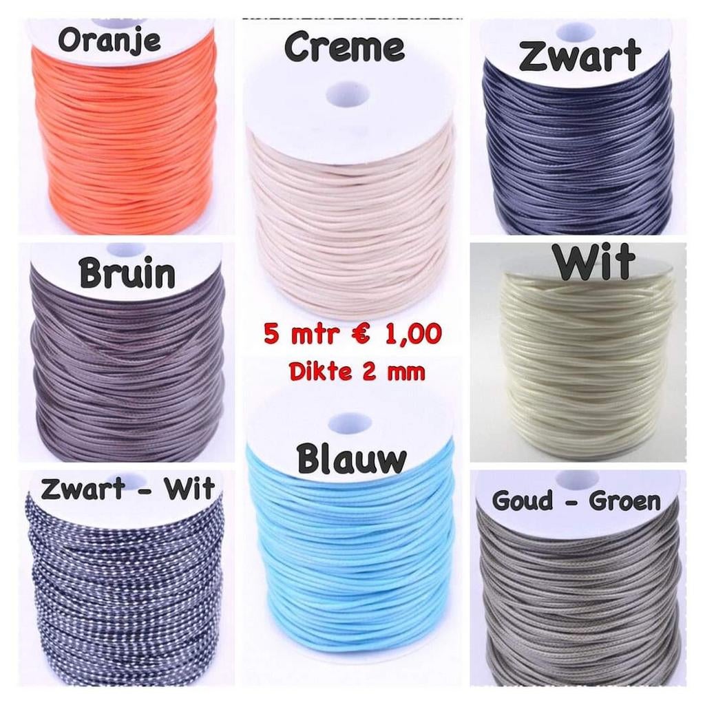 Waxkoord 5 meter in diverse kleuren - 2mm dikte, Ophalen of Verzenden