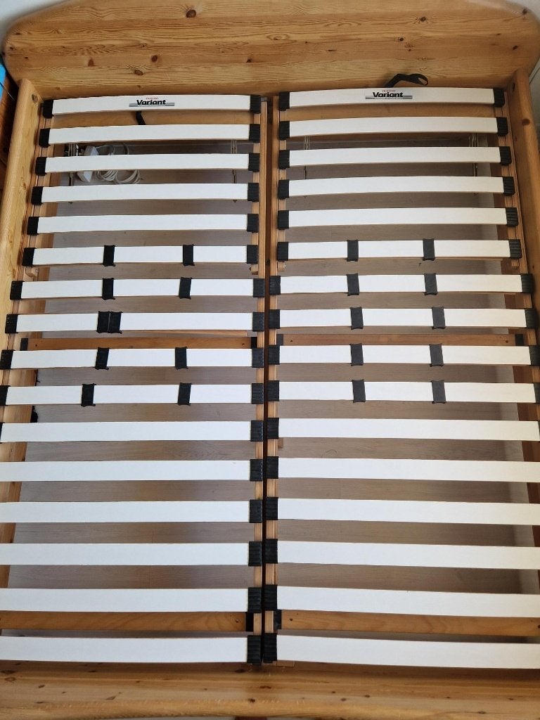 Stevig grenen ledikant, 2-persoons., incl lattenbodems., Ophalen, Overige kleuren, Tweepersoons, 180 cm