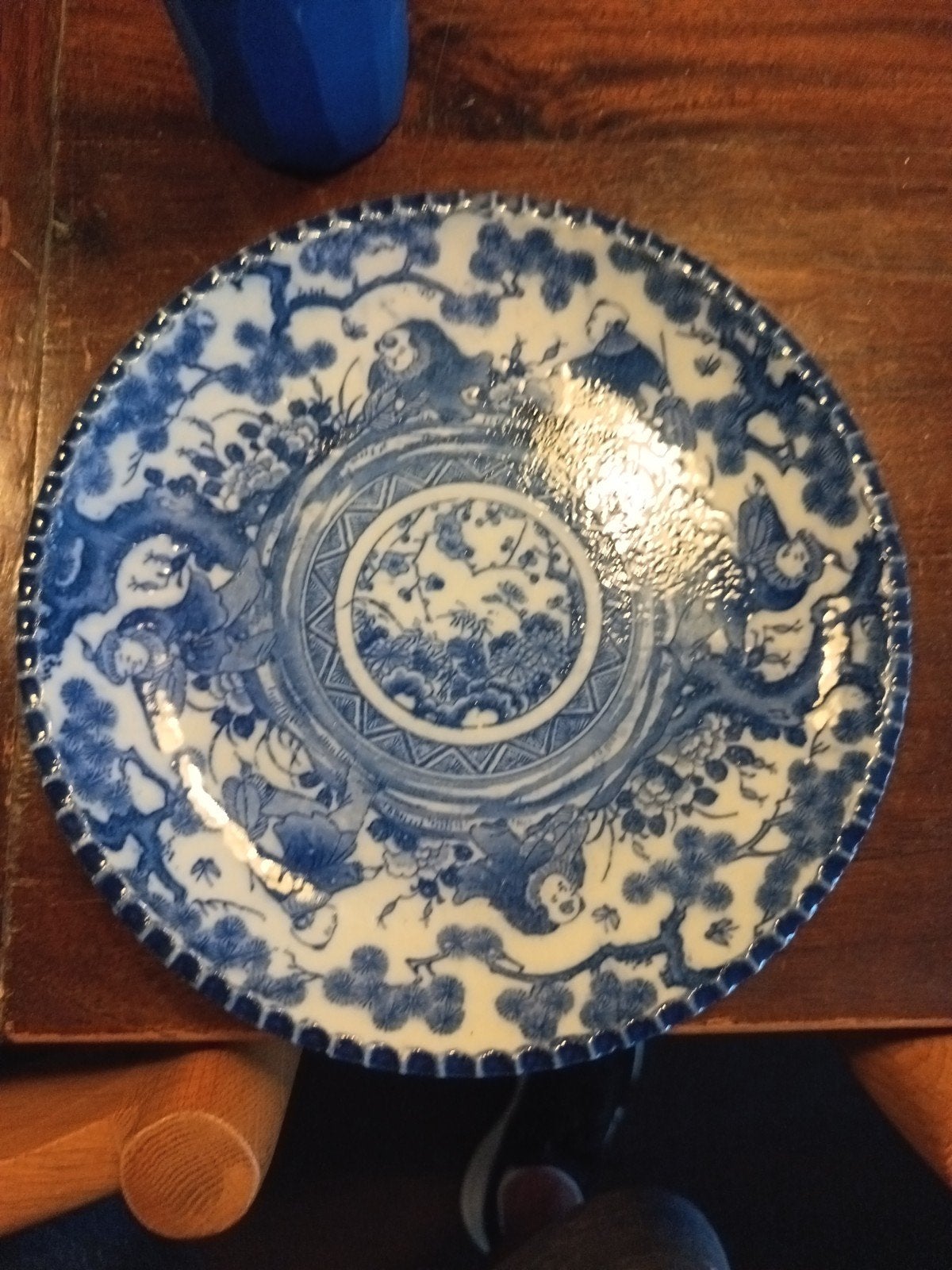 Antiek Japans Imari porseleinen bord, blauw-wit, Ophalen of Verzenden