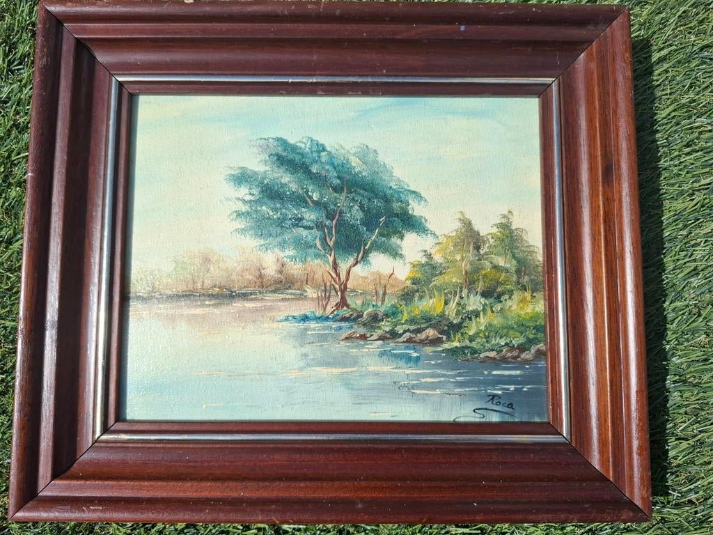 2 x Schilderij van Roca, landschap met water en bomen, Antiek en Kunst, Kunst | Schilderijen | Klassiek, Ophalen of Verzenden