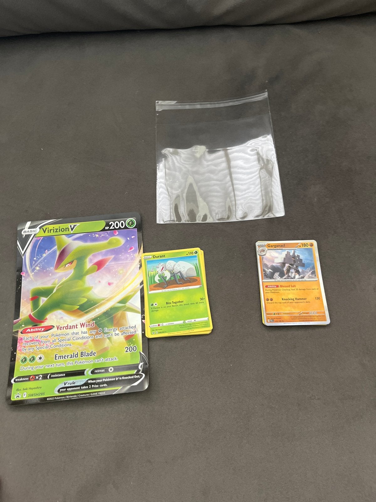 Pokémon Kaarten: Virizion V, Durant, Garganacl en meer, Ophalen of Verzenden, Zo goed als nieuw, Meerdere kaarten, Foil