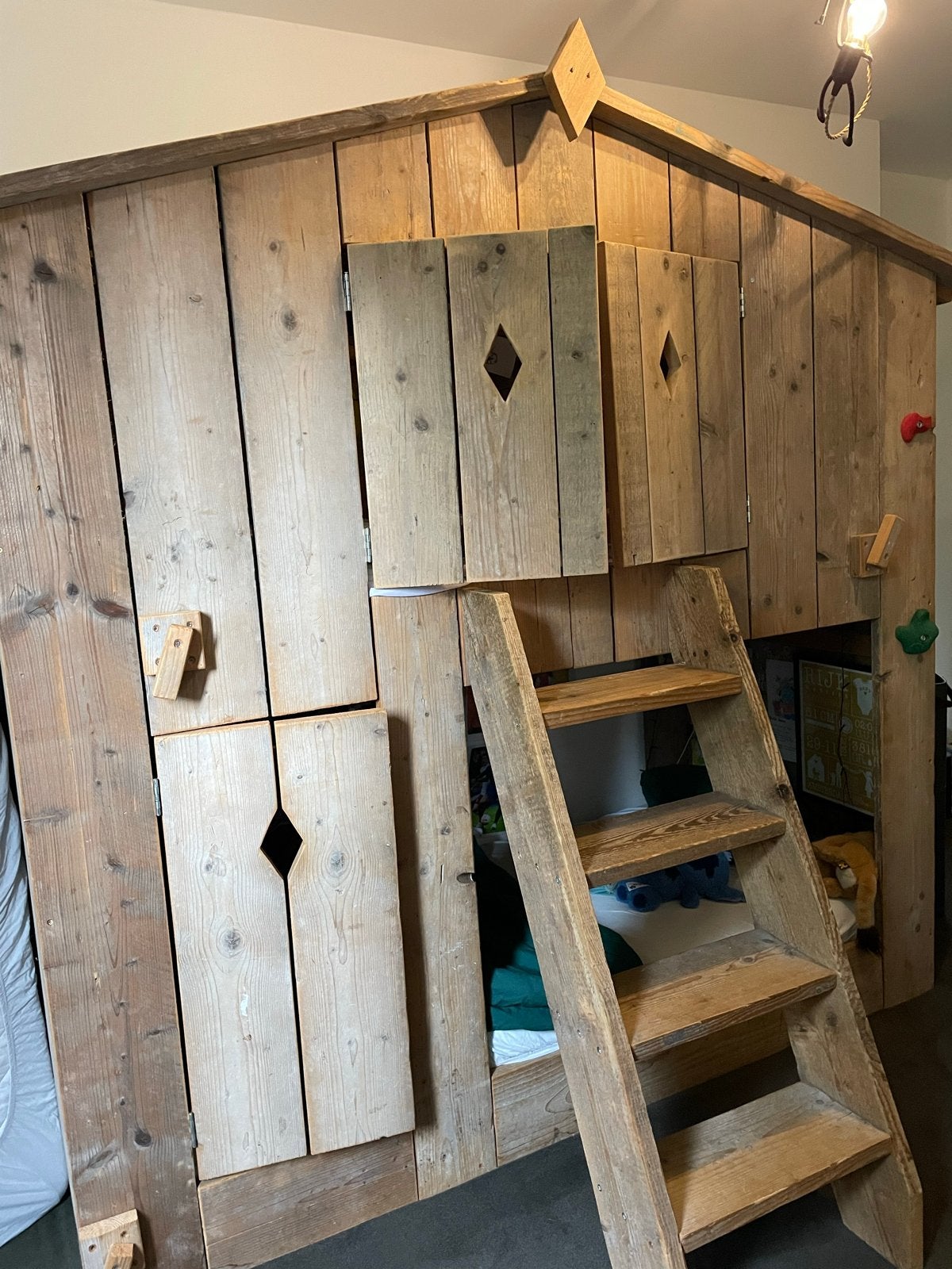 Stapelbed Boomhut - Uniek met klimwand, Huis en Inrichting, Slaapkamer | Stapelbedden en Hoogslapers, Ophalen, Gebruikt, Tweepersoons