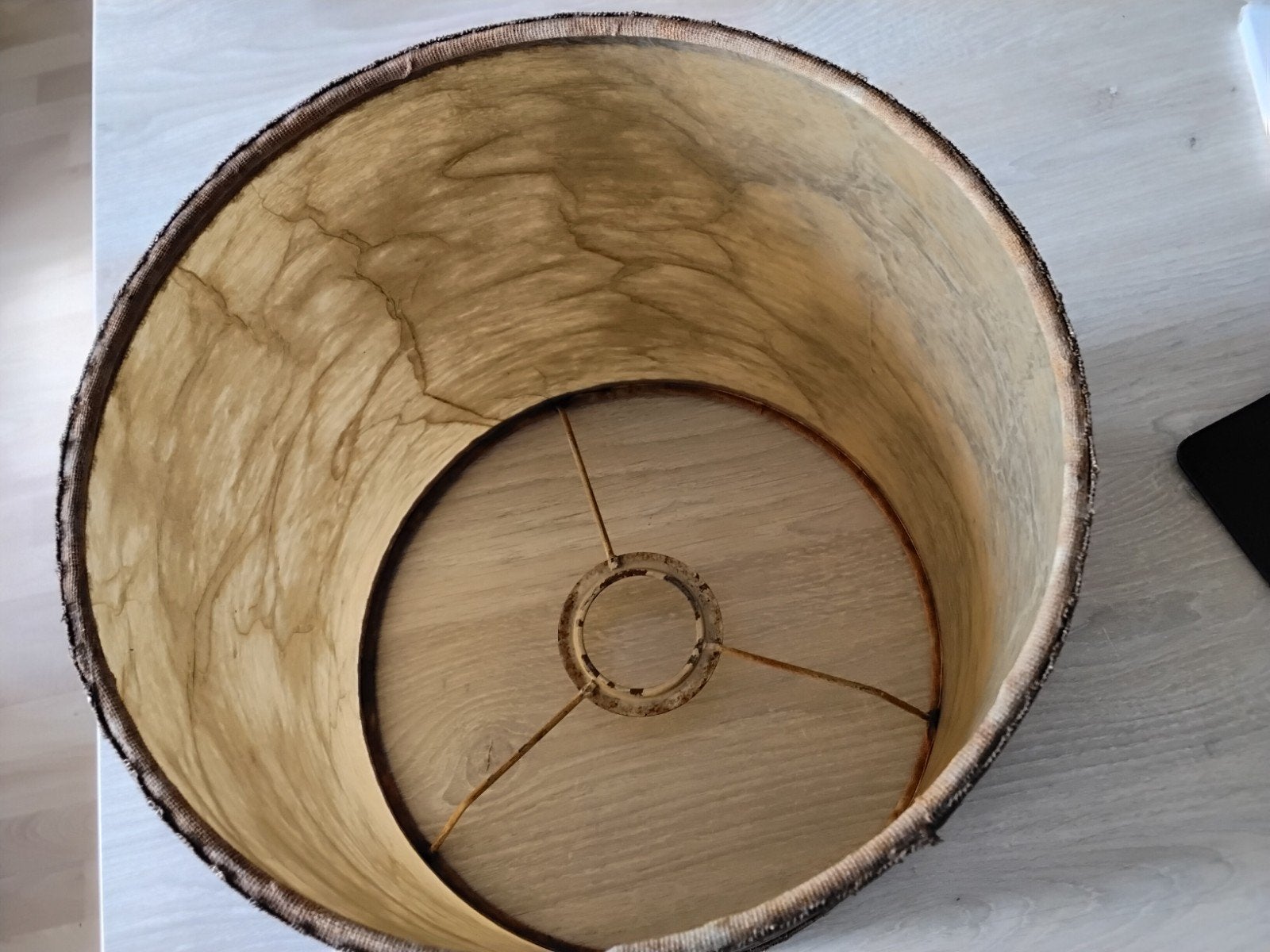 lampenkamp  Leer vintage, Natuurlijk materiaal, Rond, Zo goed als nieuw, 20 cm