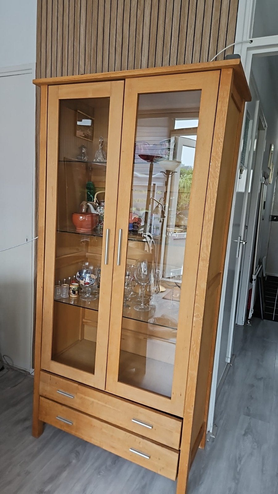 Vitrine kast, Huis en Inrichting, Kasten | Vitrinekasten, Ophalen, 50 tot 100 cm, Zo goed als nieuw, 150 tot 200 cm