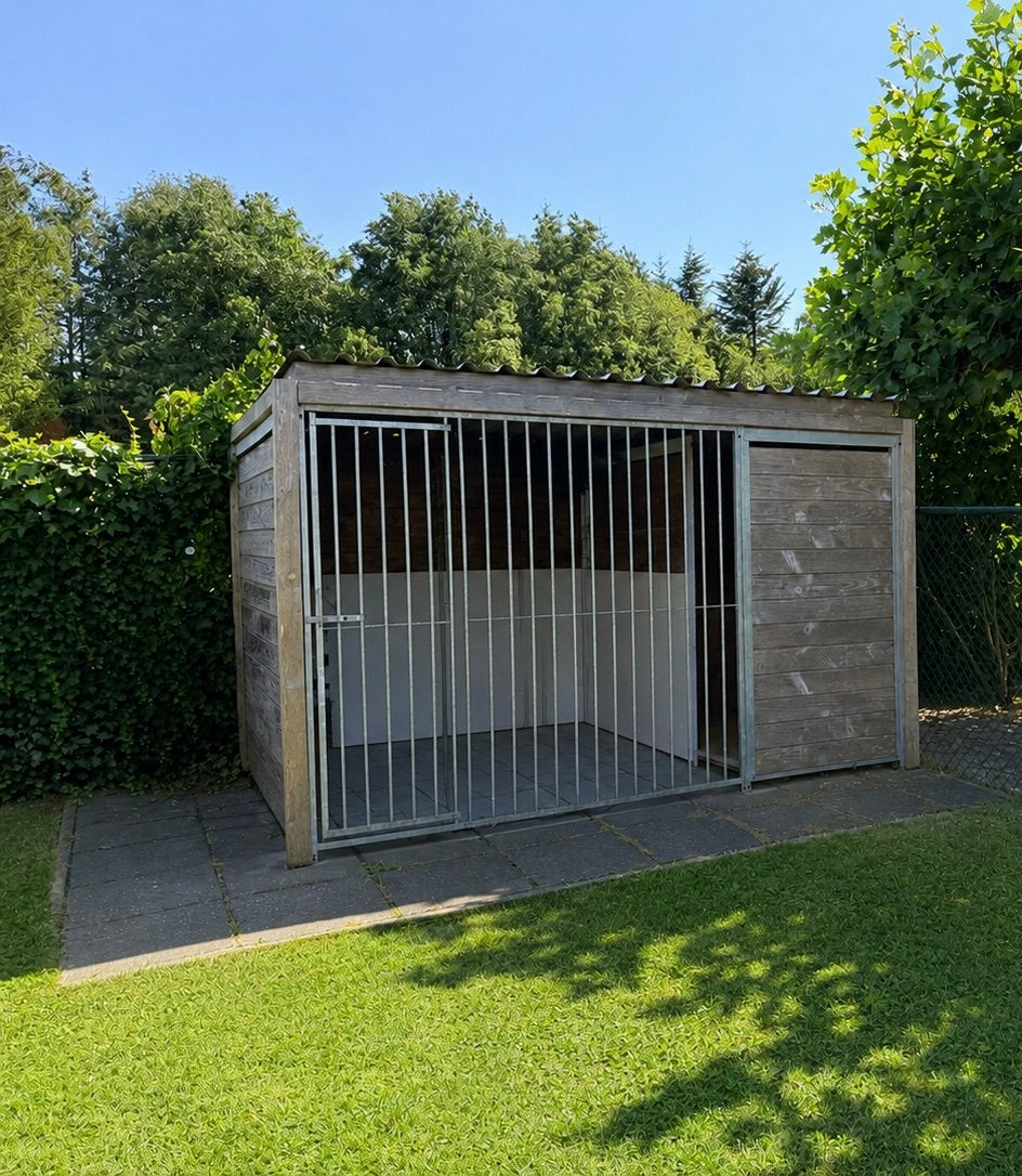 Complete kennel met overdekt (nacht)verblijf, goede staat!, Dieren en Toebehoren, Hondenhokken, Ophalen, 100 cm of meer, Hondenhok