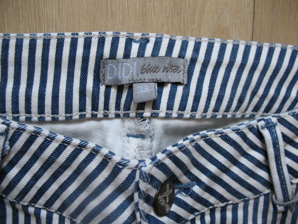 DIDI Stretch Broek Blauw/Wit Gestreept Mt38 met Kaartje, Maat 38/40 (M), Blauw, Nieuw, Didi