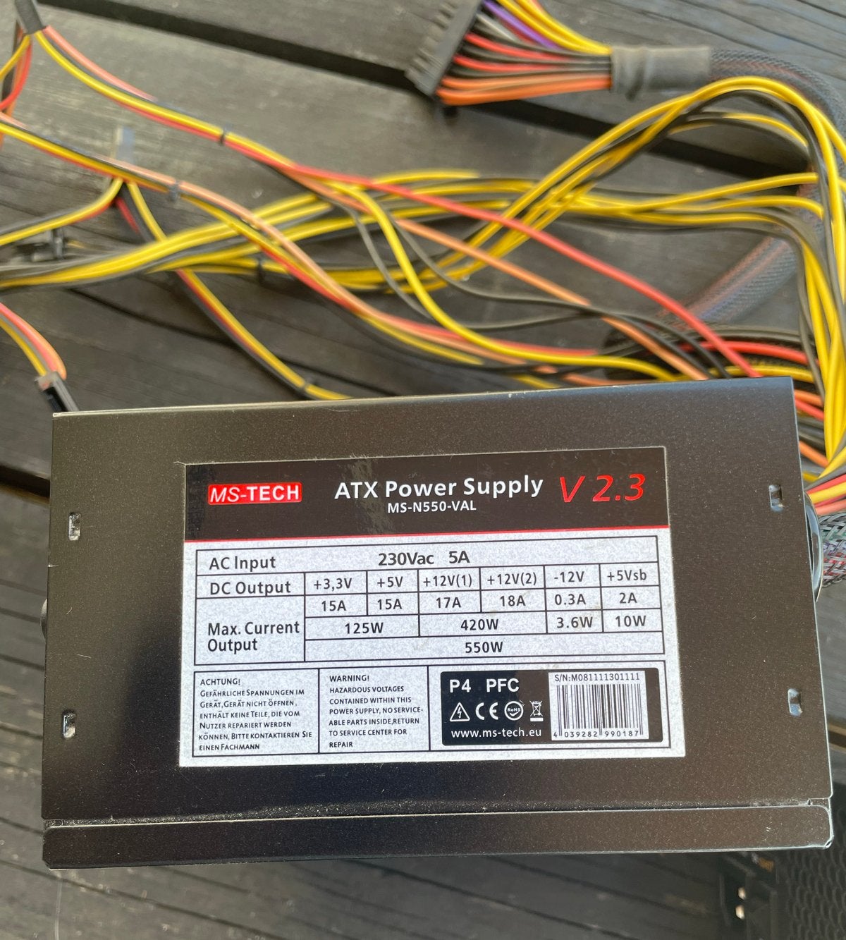MS-TECH ATX Voeding 550W - Computer Voeding, Ophalen of Verzenden, Gebruikt