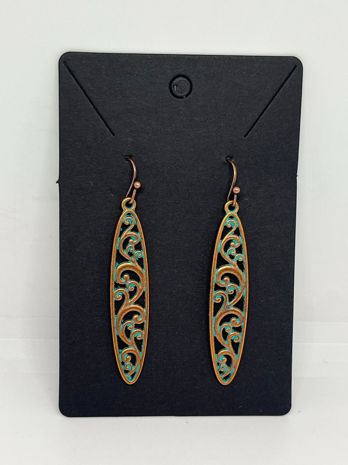Oorbellen met koperen filigraan en patina, Overige materialen, Hangers, Overige kleuren, Nieuw