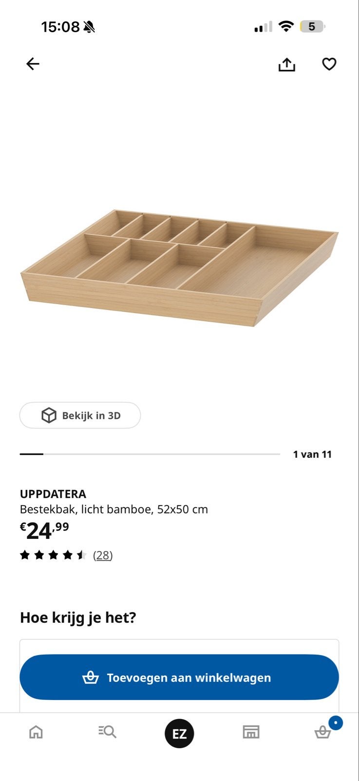 IKEA UPPdatera Bestekbak Bamboe 52x50 cm, Ophalen, Hout, Los bestek, Overige typen