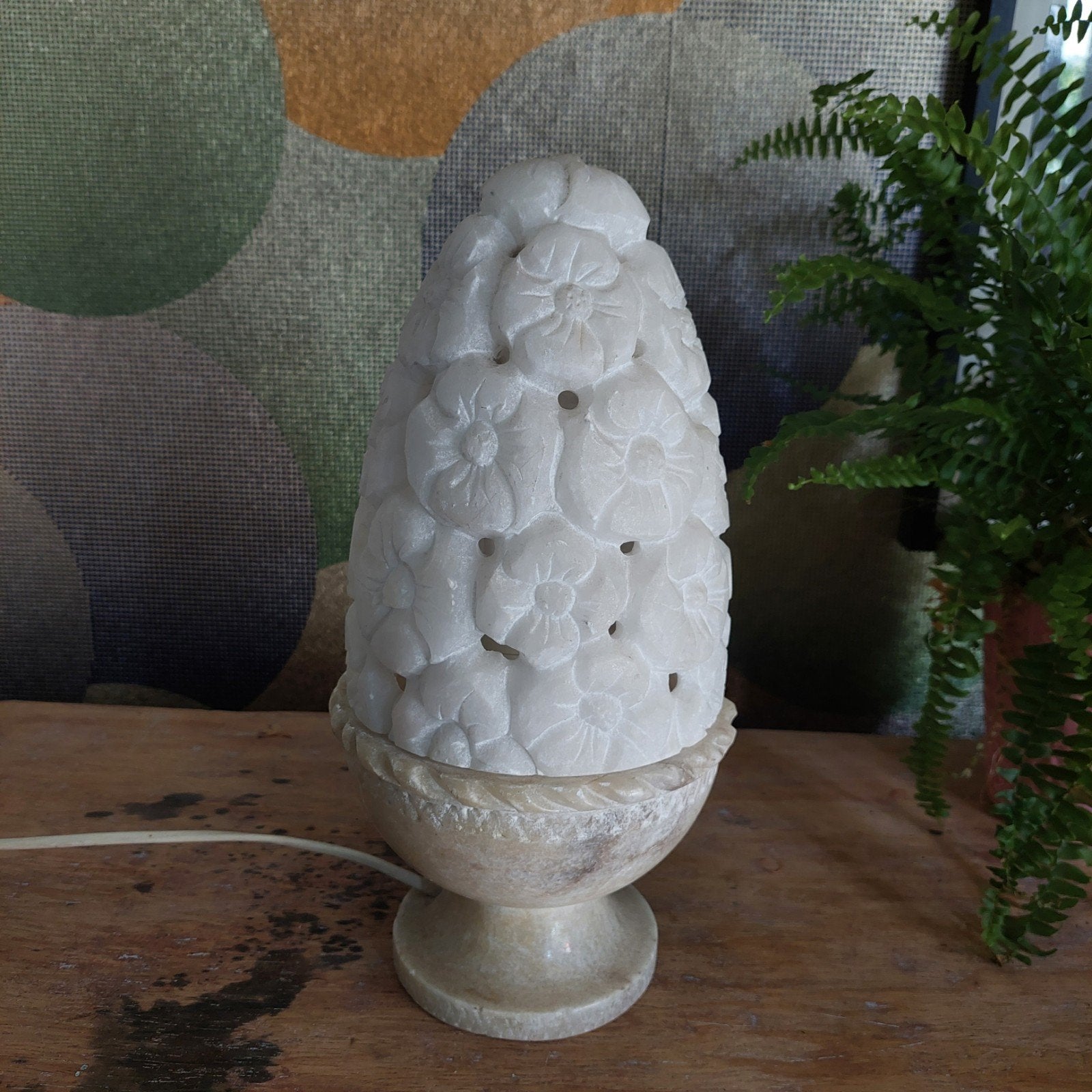 Lucky Vintage albasten albast lamp met bloemen, Ophalen
