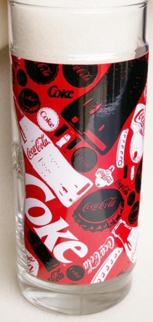 Coca Cola glas contour flesje rood wit zwart Coca-Cola deco, Ophalen of Verzenden, Nieuw, Bierglas