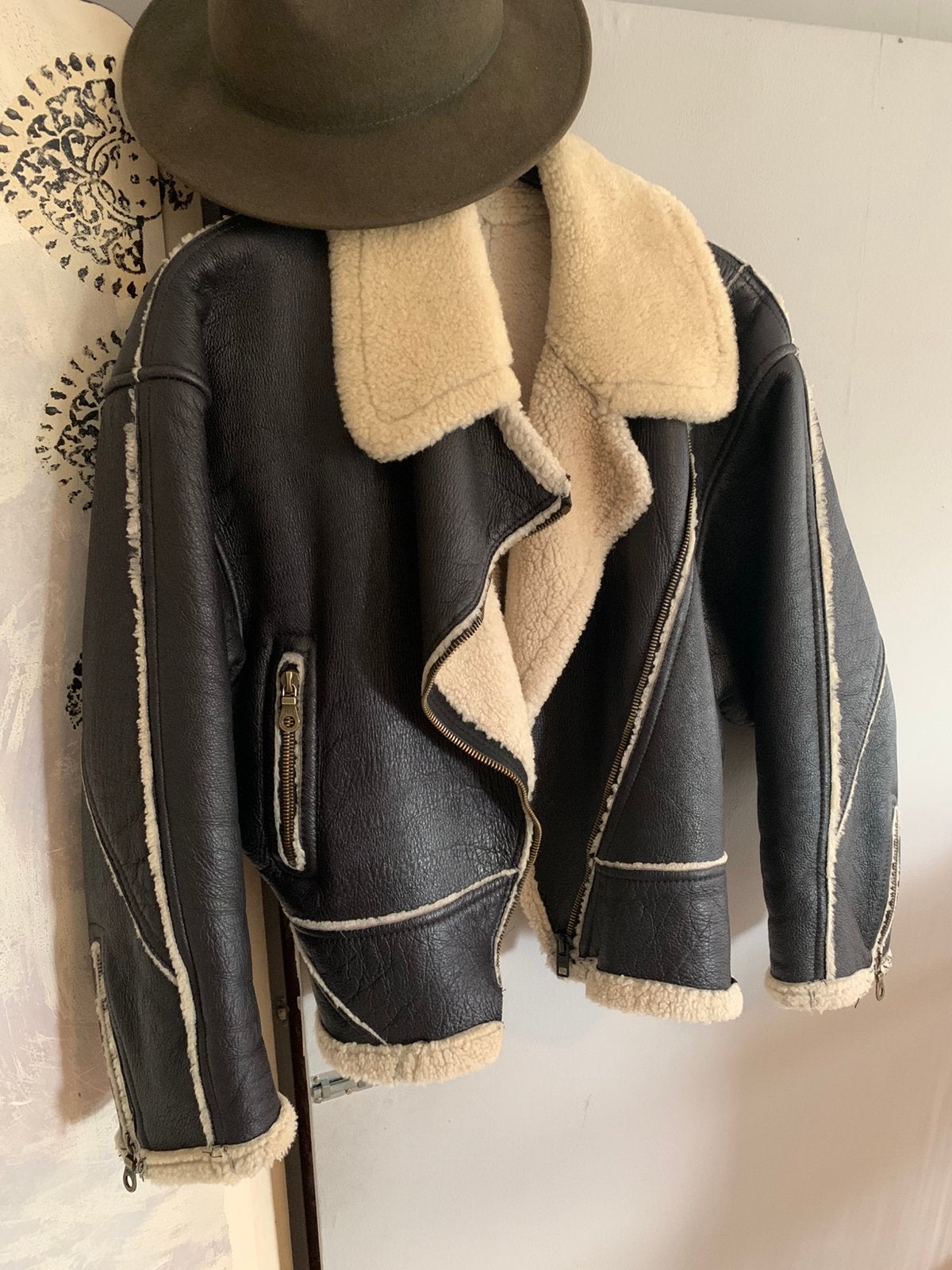 Vintage aviator lammy coat S M, -, Zwart, -, Ophalen of Verzenden