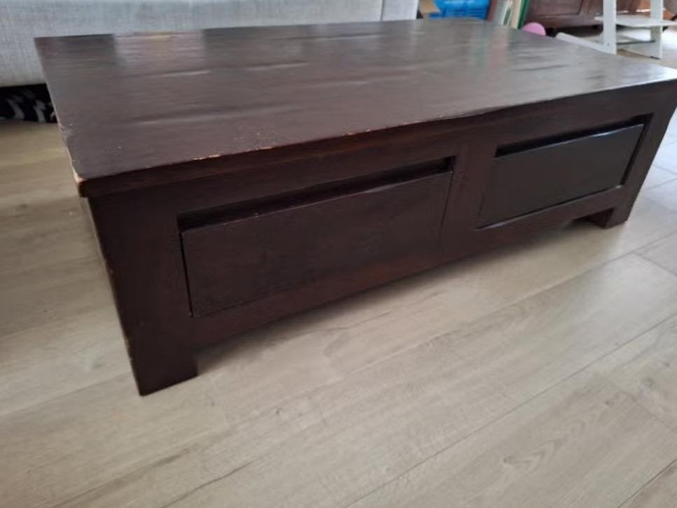 Salontafel DURHAM teak houten donker bruin, Huis en Inrichting, Ophalen, 100 tot 150 cm, Teakhout, 50 tot 100 cm