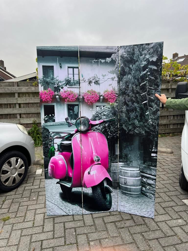Kamer scherm kamerscherm roze met Vespa op canvas 2 kanten, Ophalen of Verzenden, Zo goed als nieuw