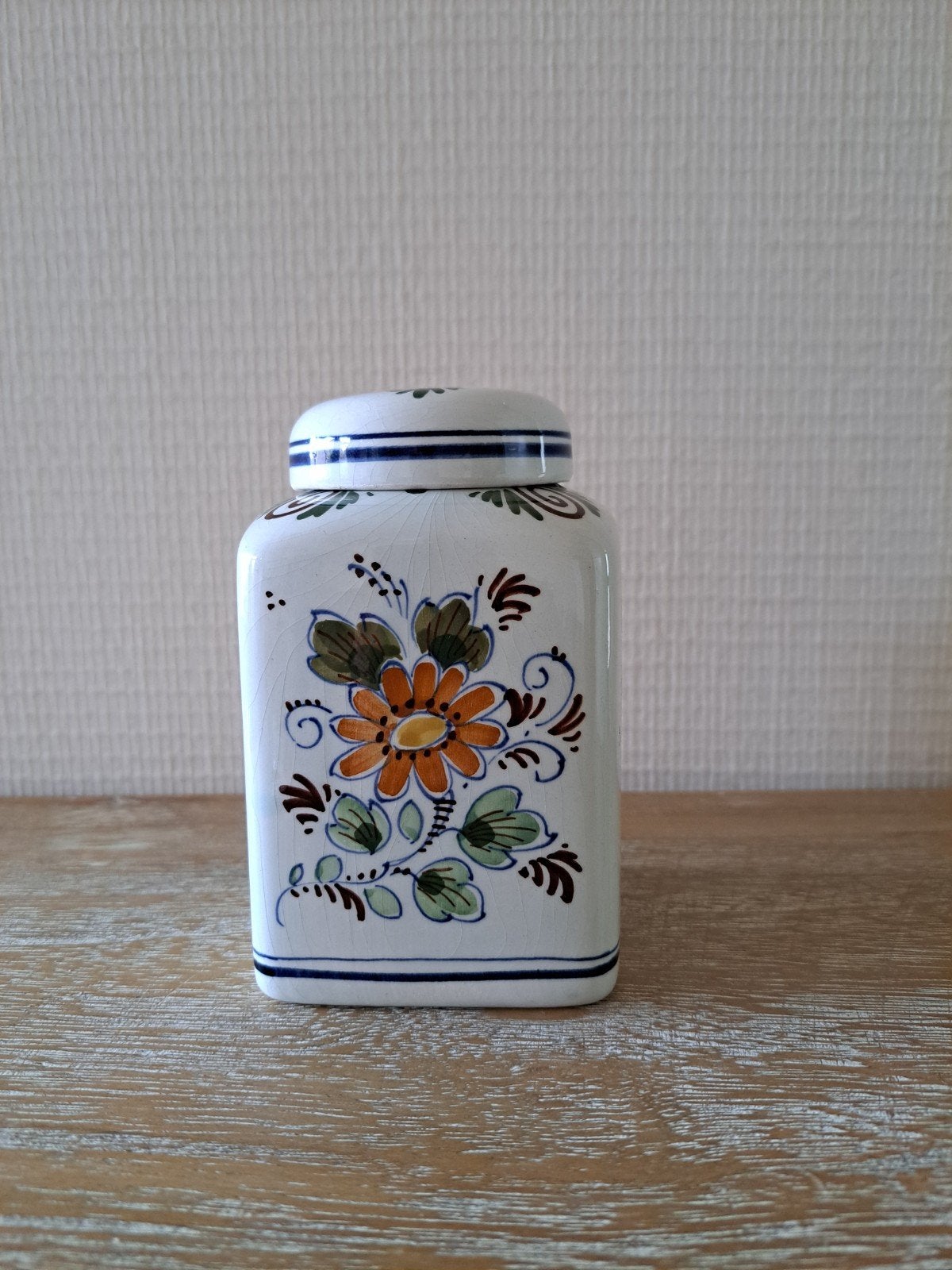 Delfts Blauw voorraadpot met bloemmotief, Ophalen of Verzenden
