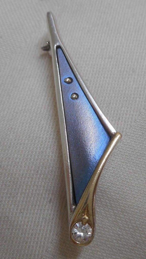 Zilveren modernist bicolor broche Franz Schreurle nr.154, 4 tot 7 cm, Overige kleuren, Verzenden, Zo goed als nieuw