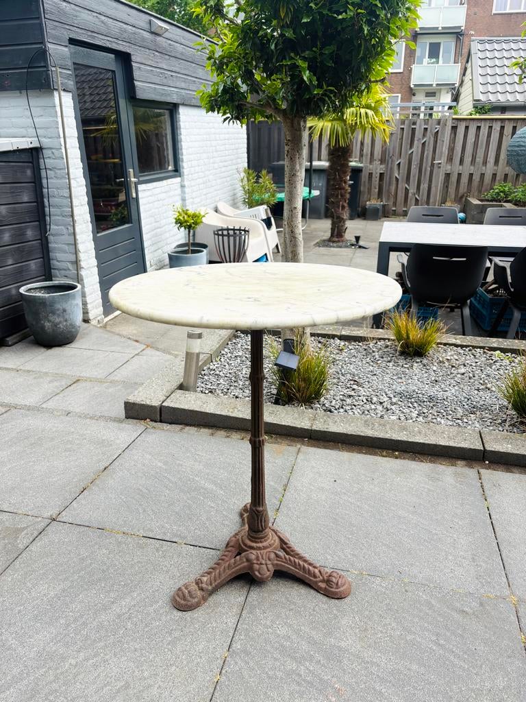Vintage antieke Franse bistrotafel met marmeren blad, Ophalen, Gebruikt, 100 tot 150 cm, Rond