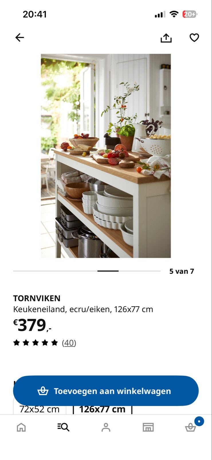 TORNVIKEN Keukeneiland ecru/eiken met barkruk, Ophalen, 100 tot 150 cm, Wit, Zo goed als nieuw