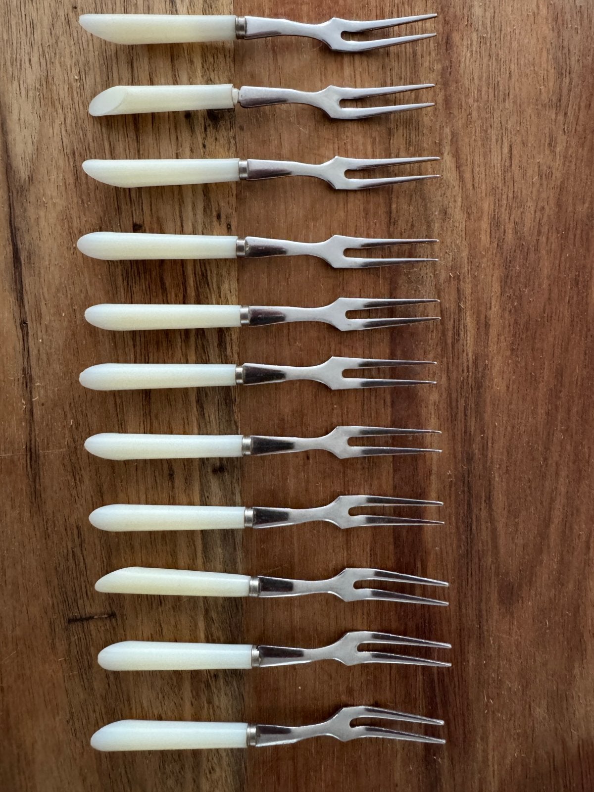 Antieke Vorkjes met ‘Parelmoer’  Handvatten - Set van 11, Ophalen of Verzenden