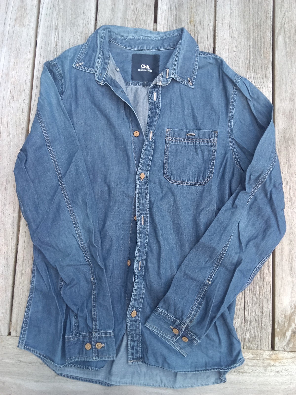 C&A Clockhouse spijkerblouse - Maat S, C&A Clockhouse, Blauw, Halswijdte 38 (S) of kleiner, Ophalen of Verzenden