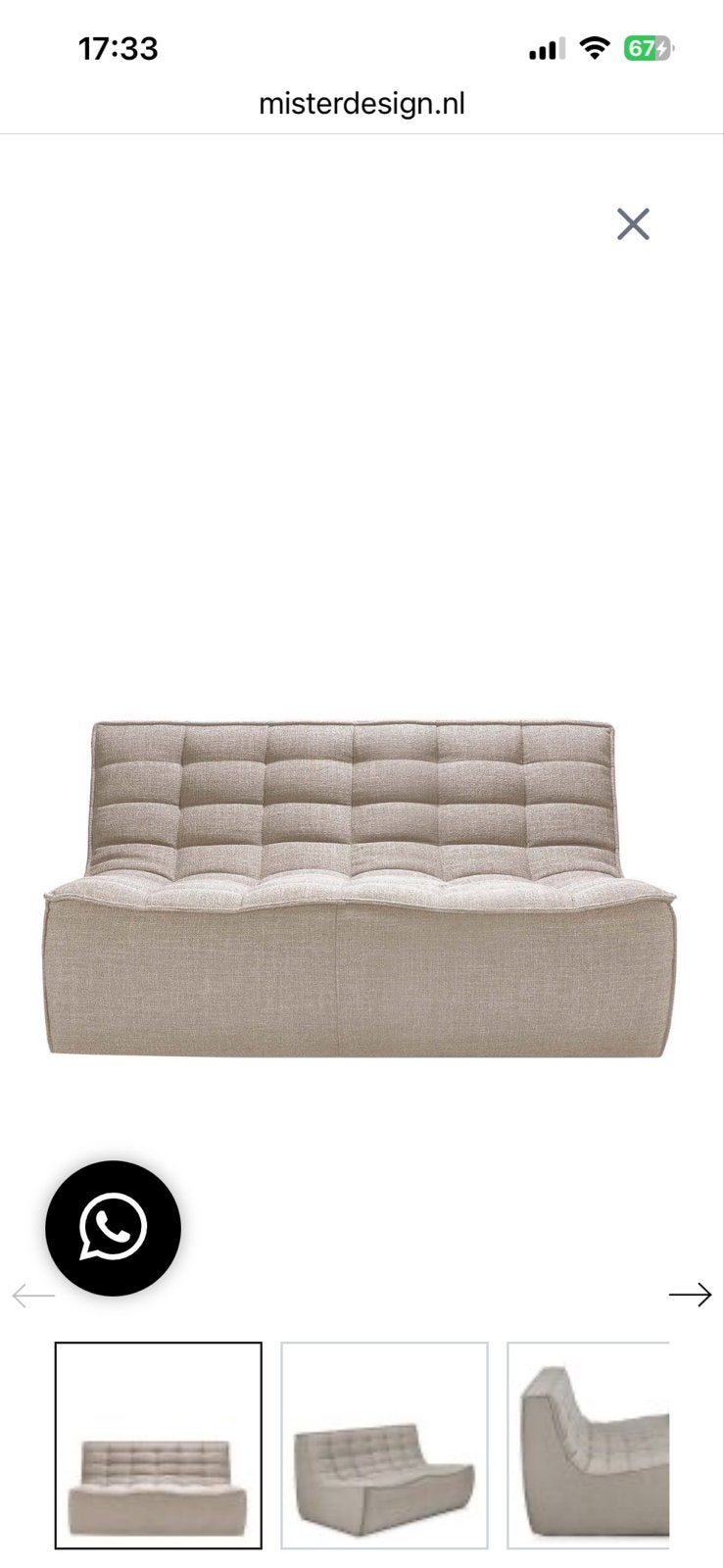 Gevraagd: Moderne 2-zitsbank in beige stof, 150 tot 200 cm, Tweepersoons, 75 tot 100 cm, Ophalen of Verzenden
