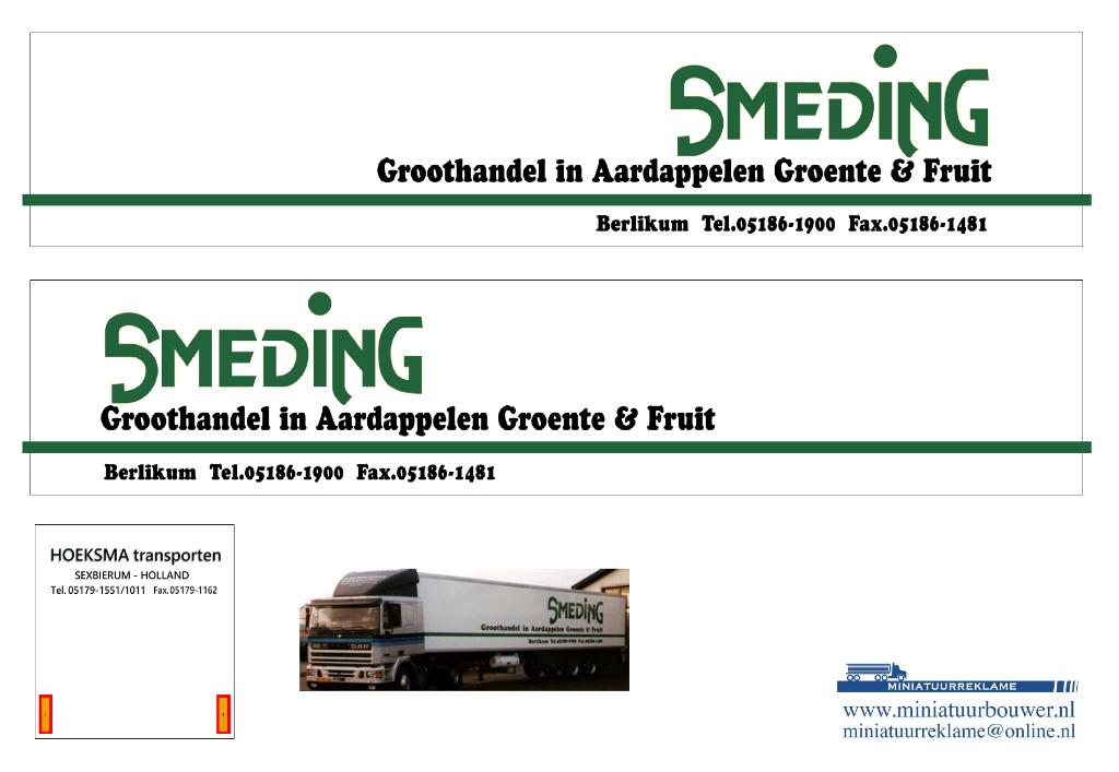 Vrachtauto decal 1:50 Smeding Berlikum, Hobby en Vrije tijd, Modelauto's | 1:50, Verzenden, Nieuw, Bus of Vrachtwagen, Overige merken