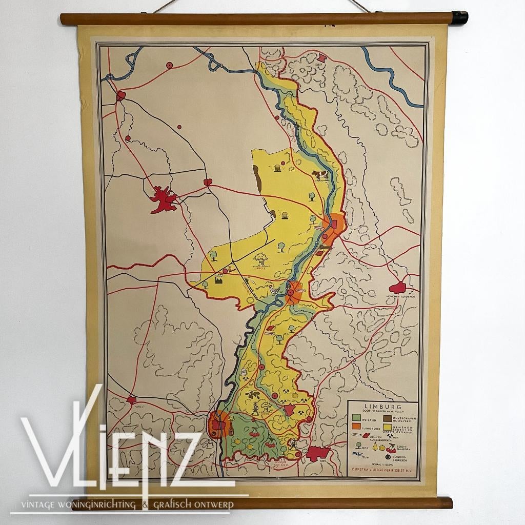 Vintage schoolplaat, schoolkaart Limburg mijnen, Antiek en Kunst, Antiek | Schoolplaten, Aardrijkskunde, Ophalen